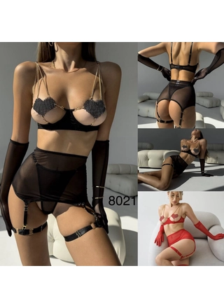 Фото Без Бренда Сексуальный боди-комплект со стразами и подвязками Sexy Bodice XG-8021 Красный (23016) – Эротические боди, корсеты и комбинезоны, цвет <color>, цена 695.00<currency>