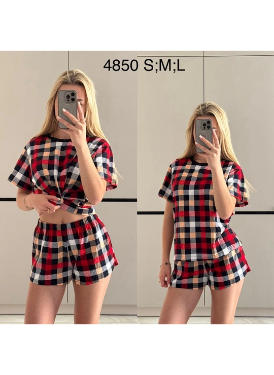 ПижамыФутболка шорты клетка Ца ца 4850 - женское белье оптом в Dolche Noche