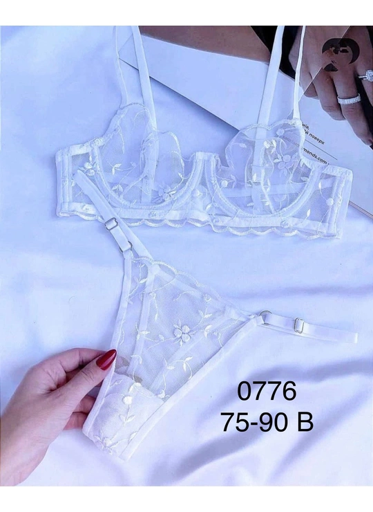 Чашка BАжурный комплект белья 0776 (белый, 75–90B) - женское белье оптом в Dolche Noche