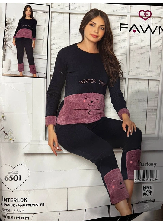 Піжами Піжама жіноча х/б (Кофта, довгий рукав + штани),FAWN 6501 - жіноча білизна оптом у Dolche Noche