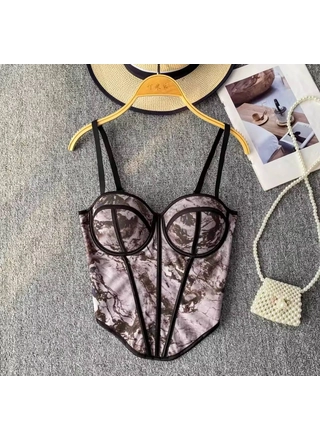 Фото Без Бренда Жіночий боді-корсет із мармуровим принтом 9925 (21558) – Корсет, колір <color>, ціна 333.48<currency>