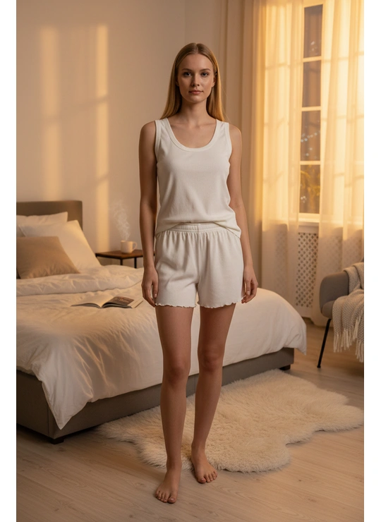 ПижамыМайка шорти рубчик ЦаЦа 4044 Молочний - женское белье оптом в Dolche Noche