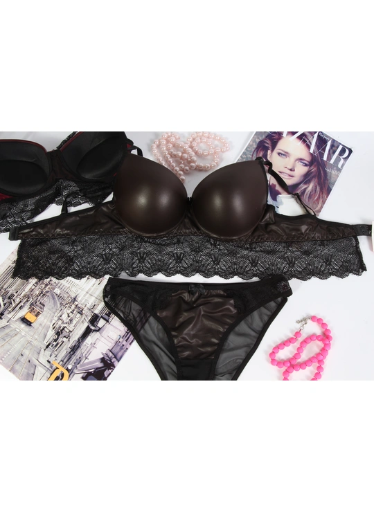 Чашка B8712 Компклект белья из еко кожы PUDRA - женское белье оптом в Dolche Noche