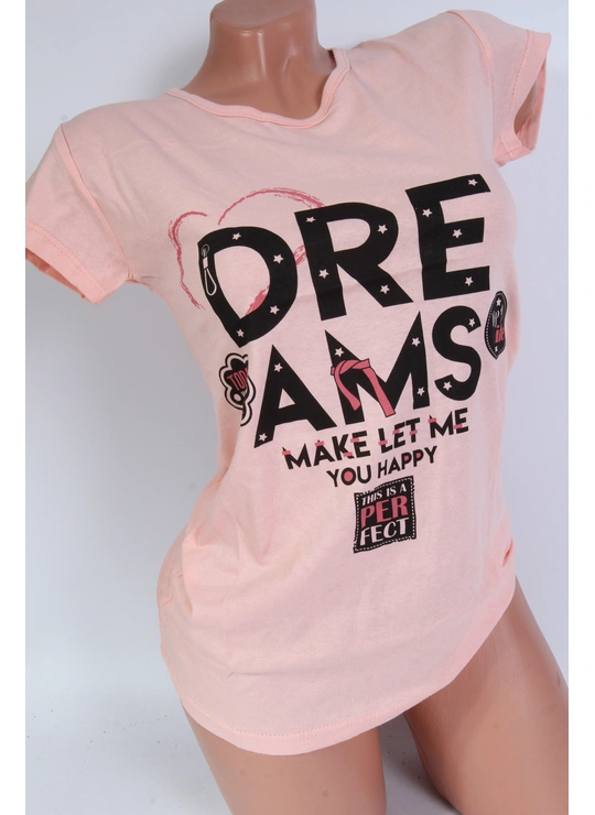 Футболки 1007 Жіноча футболка Туреччина Персиковий - жіноча білизна оптом у Dolche Noche