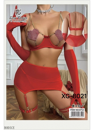 Фото Без Бренда Сексуальный боди-комплект со стразами и подвязками Sexy Bodice XG-8021 (23016) – Эротические боди, корсеты и комбинезоны, цвет <color>, цена 695.00<currency>