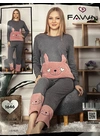 Плюшевые, теплые пижамыПіжама жіноча FAWN 1646 Черно персиковий - женское белье оптом в Dolche Noche