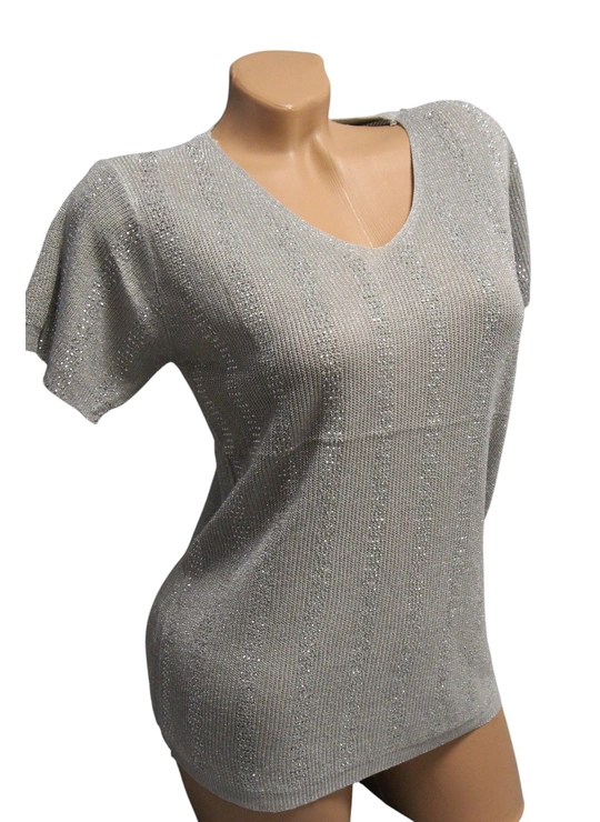Футболки Жіноча блискуча кофта із V‑вирізом (сріблястий меланж) 108  - жіноча білизна оптом у Dolche Noche