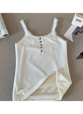 Фото YADAILI Женская майка трикотажная с кружевом и пуговицами 611 (22945) – Майки, цвет <color>, цена 126.52<currency>